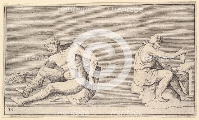 Man with Wing; Man with Vase and Dog, published ca. 1599-1622. Creator: Unknown.