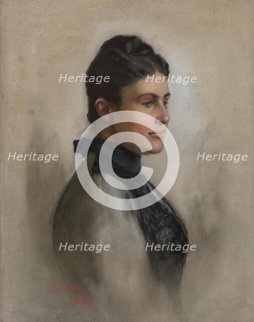 Portrait of Duchess Maria Theresa of Württemberg, Archduchess of Austria (1845-1927)  , 1889. Creator: Biasini, Mari (1866-1937).
