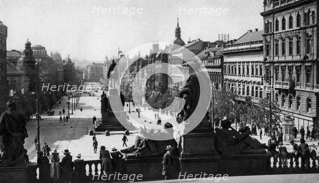 Wenceslas Square and statue of St Wenceslas, Prague, Czechoslovakia, c1930s.Artist: D Heathcote