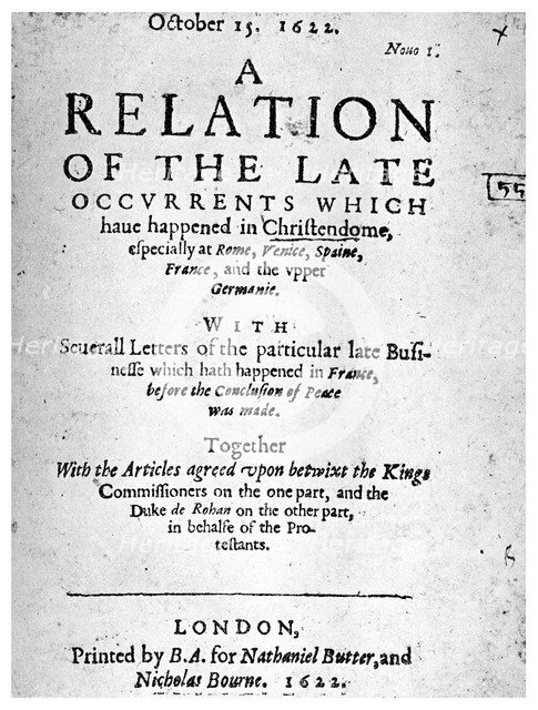 English news book, 1622 (1956). Artist: Unknown