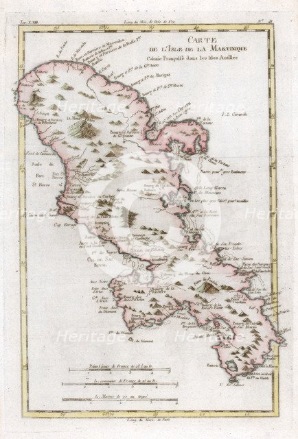 Map of the Caribbean island of Martinique, c1783. Artist: Unknown