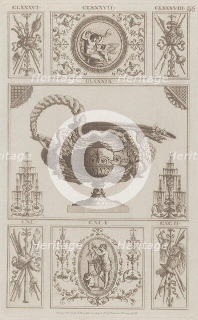 Panels of Ornament, nos. CLXXXVI-CXCII ("Designs for Various Ornaments," pl. ..., February 29, 1782. Creator: Michelangelo Pergolesi.