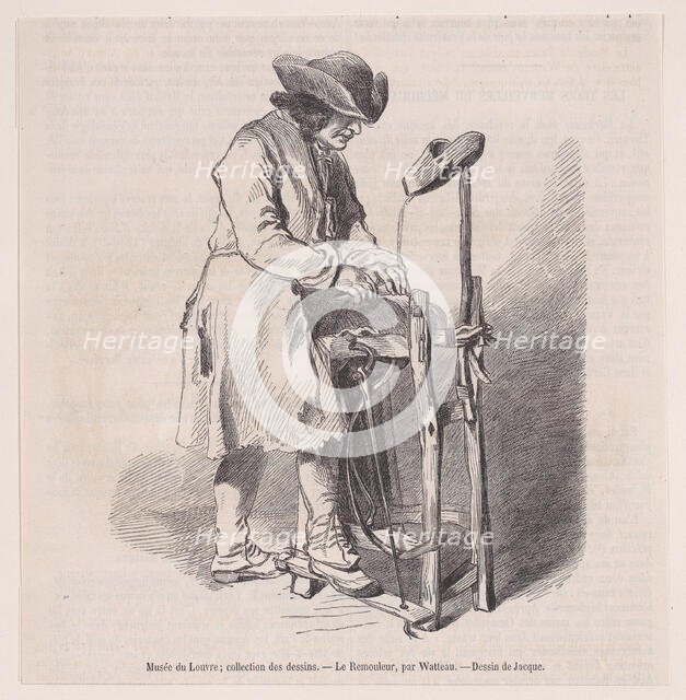 Musée du Louvre; collection des dessins, Le Remouleur, par Watteau; from Magasin Pitto..., ca. 1852. Creator: Charles Emile Jacque.