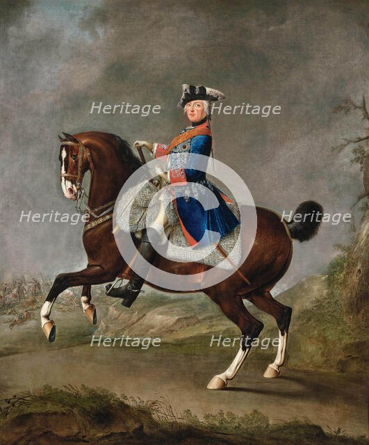 Equestrian portrait of King Frederick II of Prussia, wearing the star and..., 2nd Half of 18th cen. Creator: Hempel; Gottfried (1720-1772).