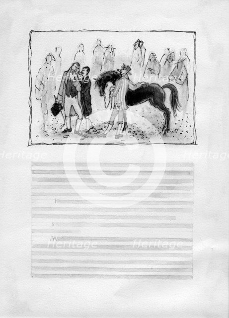 Men with horse, 1952. Creator: Shirley Markham.