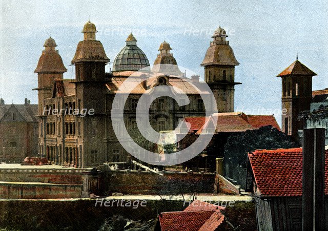 Palace of the ex-first minister, and the barracks of the marines, Madagascar, late 19th century.Artist: Gillot