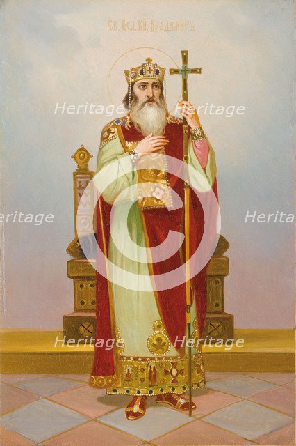 Saint Grand Duke Vladimir Svyatoslavich, Early 20th century. Artist: Russian icon  