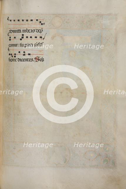 Missale: Fol. 185: Cross, Foliage & Music for Various Ordinary Prayers, 1469. Creator: Bartolommeo Caporali (Italian, c. 1420-1503).