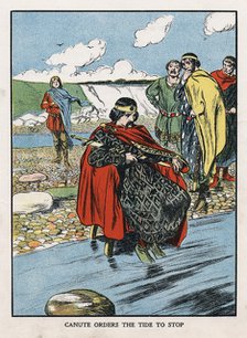 King Canute trying to turn back the tide, early 11th century (early 20th century). Artist: Unknown