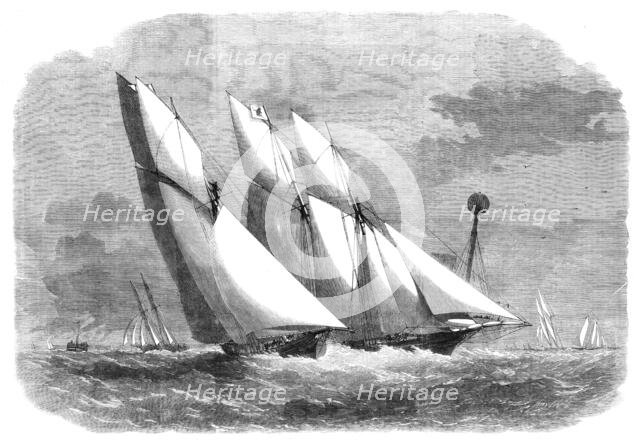 Annual schooner race of the Royal Thames Yacht Club: the yachts at the Mouse light ship, 1862. Creator: Smyth.