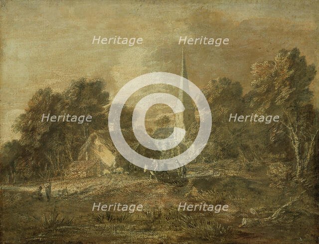 Wooded Landscape with Village Scene, early 1770s  (not later than 1772). Creator: Thomas Gainsborough.