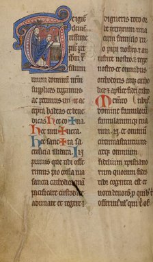 Initial T: A Priest Celebrating Mass; Missal, begun after 1234-completed before 1262. Creator: Unknown.