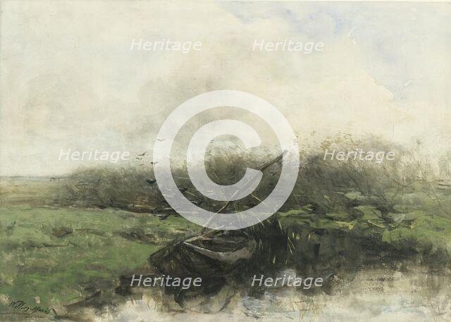 Rowing boat on a canal, 1854-1910. Creator: Willem Maris.