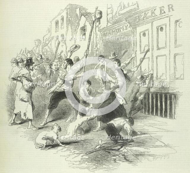 A food riot in Dungarvan, Co. Waterford, Ireland, during the famine, 1846. Creator: Unknown.