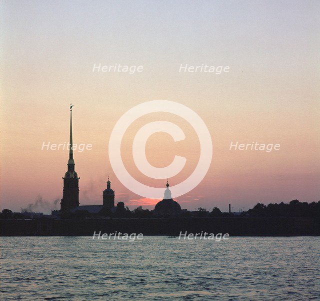 Sunset over the River Neva in St Petersburg. Artist: Unknown