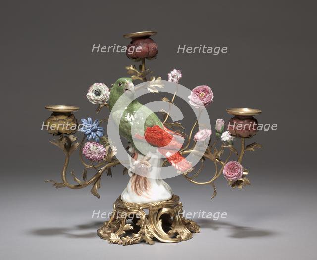 Candelabras with Parrots, c. 1740. Creator: Meissen Porcelain Factory (German); Johann Joachim Kändler (German, 1706-1768).