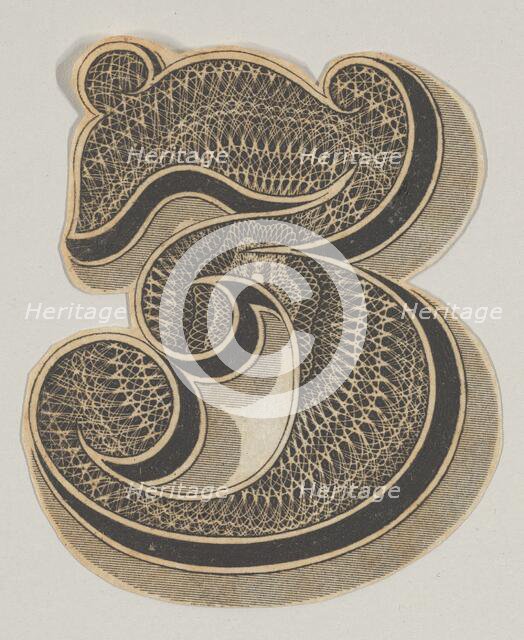 Banknote motif: the number 3, its interior composed of lathe work edged with a band..., ca. 1824-42. Creator: Durand, Perkins & Co.