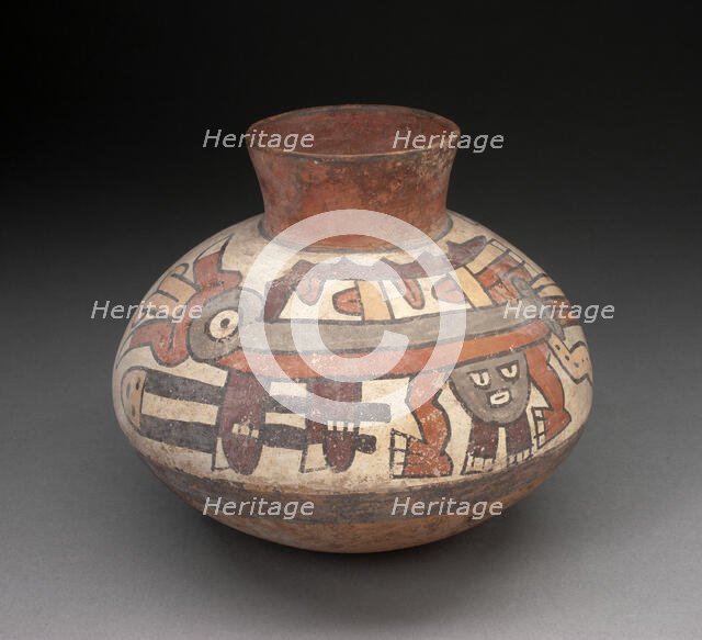 Jar with Narrowed Neck Depciting Anthropomorphic Insect with Trophy Head, 180 B.C./A.D. 500. Creator: Unknown.