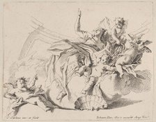 Wealth, represented by a woman seated on clouds and surrounded by putti, one of whom is..., 1725-75. Creator: Carlo Innocenzo Carloni.