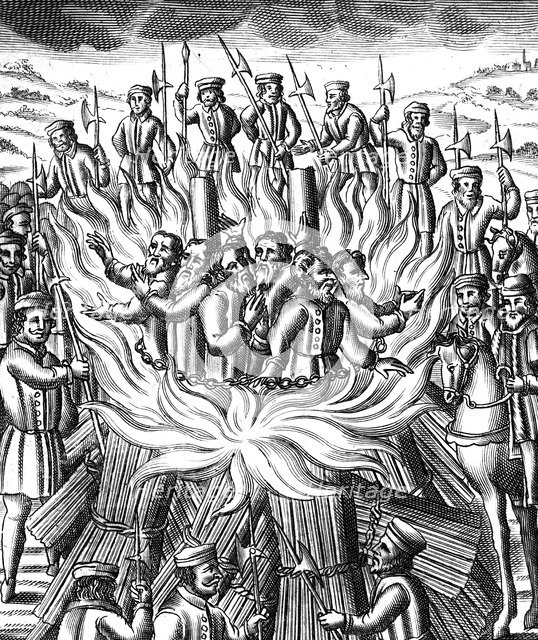 'The Martyrdome of Six Men at Brainford', 1558. Artist: Unknown