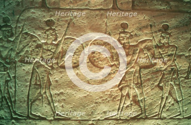 Limestone relief showing Hittite soldiers, Temple of Abu Simbel, Egypt, 14th-13th century BC. Artist: Unknown