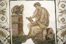 Roman Mosaic, Tragic Poet and Two Masks from Thuburbo Majus, Tunisia, 3rd century. Artist: Unknown.