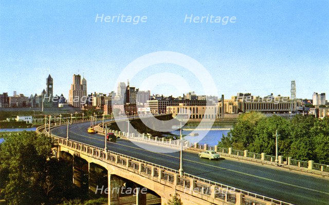 City skyline, Minneapolis, Minnesota, USA, 1955. Artist: Unknown