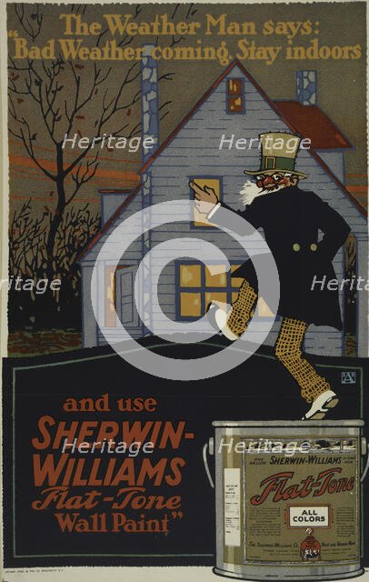 The weather man says: 'Bad weather coming. [..] Sherwin-Williams flat-tone wall paint", c1895-1917. Creator: Unknown.