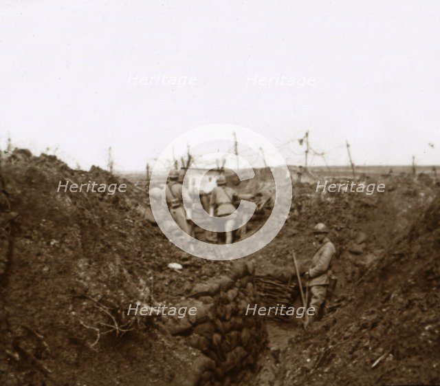 Soldiers in the trenches, Massiges, northern France, c1914-c1918. Artist: Unknown.