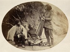 Nepal: military men: two seated, one standing, c1860. Creator: Clarence Comyn Taylor.
