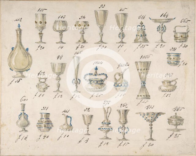 One of Twenty-Three Sheets of Drawings of Glassware (Mirrors, Chandeliers, Goblets, etc.), 1850-80. Creator: Compagnia di Venezia & Murano.