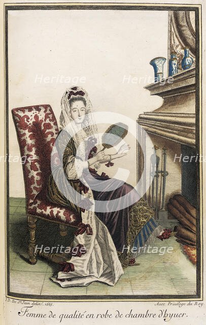 Recueil des modes de la cour de France, 'Femme de Qualité en Robe de Chambre d'Hyuer', 1685. Creator: Jean de Dieu.