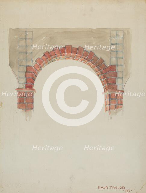 Restoration Drawing: Main Doorway & Arch to Mission House, 1936. Creator: Robert W.R. Taylor.