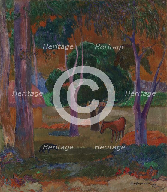 Landscape with a Pig and a Horse (Hiva Oa), 1903. Creator: Paul Gauguin.