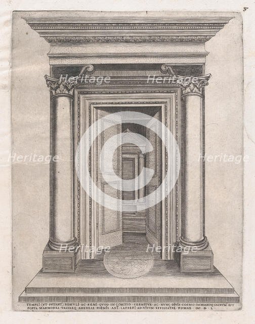 Speculum Romanae Magnificentiae: Portico of the Temple of Romulus, 16th century., 16th century. Creator: Anon.