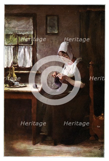 Knitting fisherwoman, 1901.Artist: Hobbe Smith