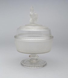 Westward Ho!/Pioneer pattern covered footed compote, c. 1876. Creator: Gillinder & Sons.