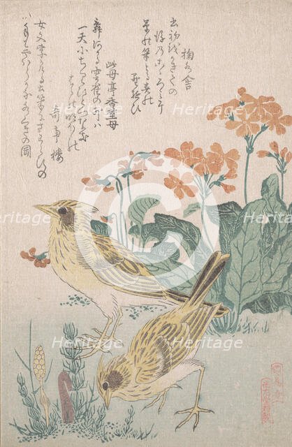Skylarks and Primroses..., ca. 1805-10. Creator: Kubo Shunman.