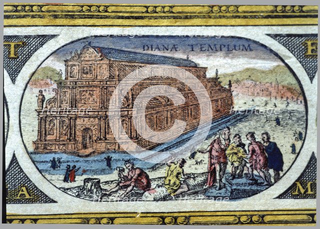  'Temple of Diana', coloured engraving from the book 'Le Theatre du monde' or 'Nouvel Atlas', 164…