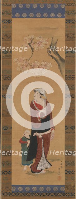 Woman and Child under a Cherry Tree, late 18th-early 19th century. Creator: Utagawa Toyohiro.