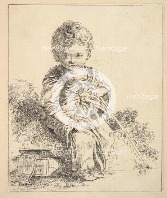 Un enfant assis sur une motte de terre (An enfant seated on a clod of earth), after Le Pet..., 1751. Creator: Madame de Pompadour.