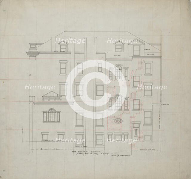 Bryan Lathrop House, Chicago, Illinois, Rear Elevation, c. 1892. Creator: McKim, Mead and White.
