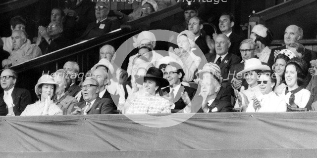 Princess Margaret with Edward Heath and Princess Alexandra at Wimbledon, 1970. Artist: Unknown