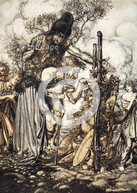 'Fafner: 'Hey! Come hither, And stop me this cranny!'', 1910.  Artist: Arthur Rackham