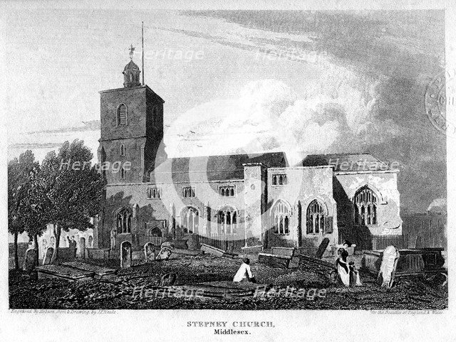 Stepney Church, London, 1815.Artist: Hobson