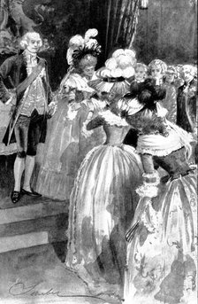 Her Grace's Revenge: For a moment her Grace regarded the bent head before her..., 1898. Creator: Unknown.