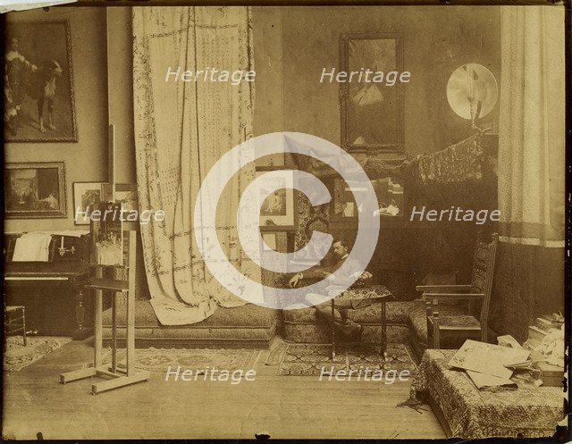 John Singer Sargent (1856-1925) in his workshop, c. 1890.