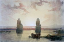 'The Colossi of Memnon, at Thebes, during the Inundation', 19th century. Artist: David Roberts