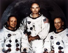 Neil Armstrong, Michael Collins and Buzz Aldrin, crew of Apollo 11, 1969. Creator: NASA.
