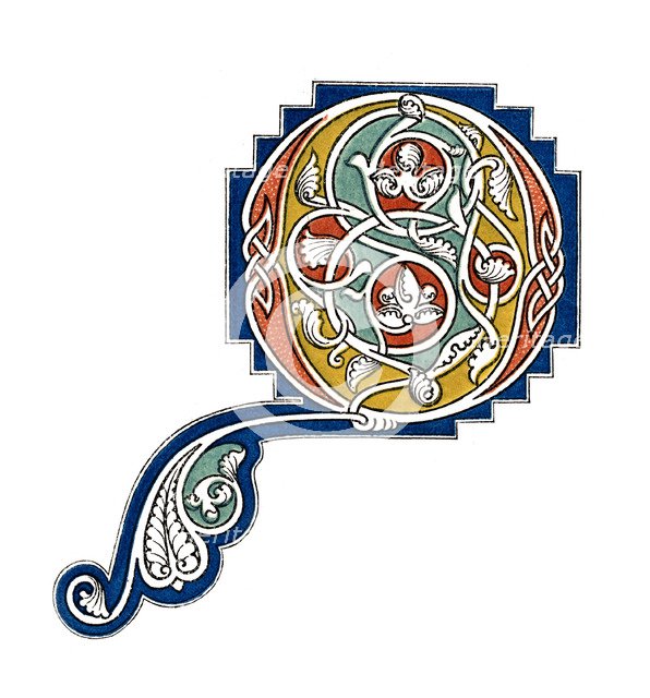 Initial letter 'Q', 13th century, (1843).Artist: Henry Shaw